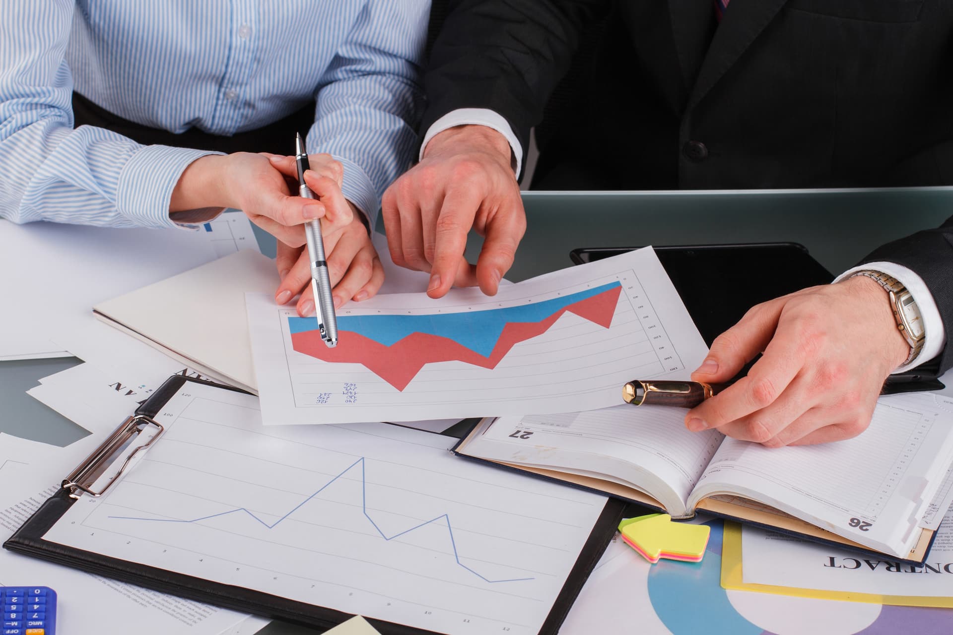 Finance team reviewing performance charts