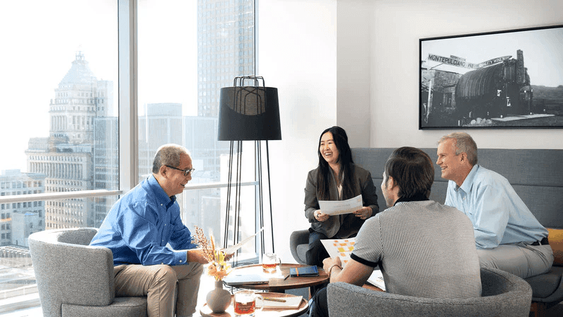 Business meeting discussing strategy